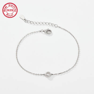 Anti-Tarnish Rhodium Plated 925 Sterling Silver Letter Cubic Zirconia Link Bracelets