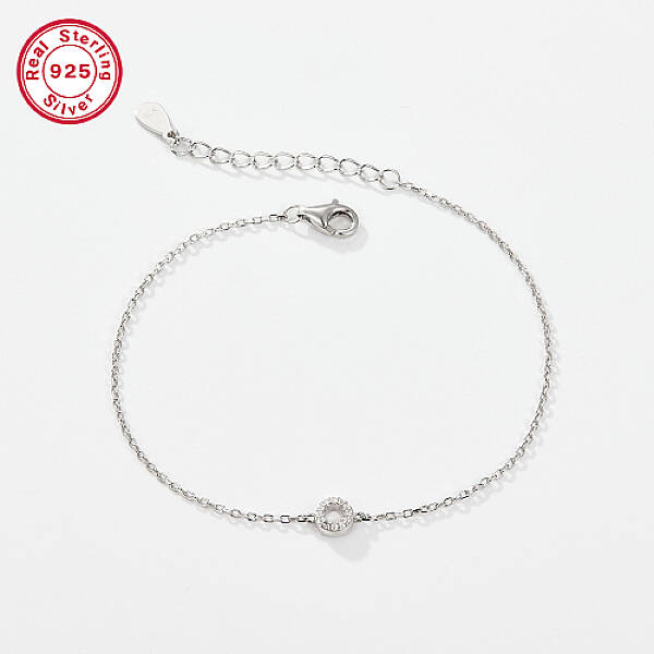 Anti-Tarnish Rhodium Plated 925 Sterling Silver Letter Cubic Zirconia Link Bracelets