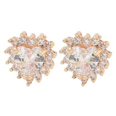Rack Plating Flat Round Brass Clear Cubic Zirconia Stud Earrings