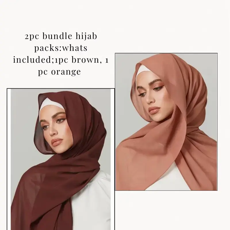 2pc Essential Chiffon Hijab Duo , Chiffon Scarf Hijab - Premium Quality Day Colors Chiffon Scarf for Muslim Fashion, Versatil...