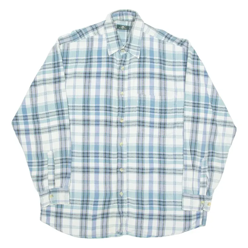 CASUAL LAND Mens Flannel Shirt Blue 90s Plaid Long Sleeve M
