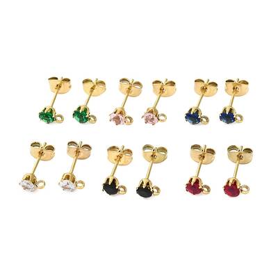 Ion Plating(IP) 304 Stainless Steel Cubic Zirconia Stud Earring Findings