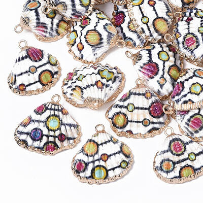Electroplate Printed Natural Scallop Shell Pendants