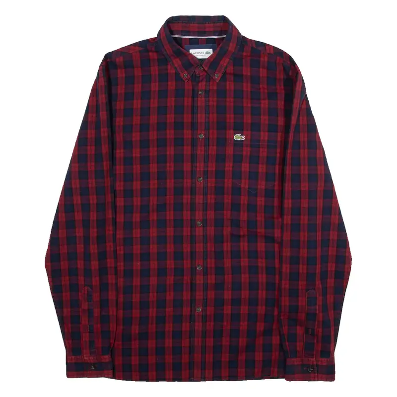 LACOSTE Regular Fit Mens Shirt Red Check Long Sleeve M