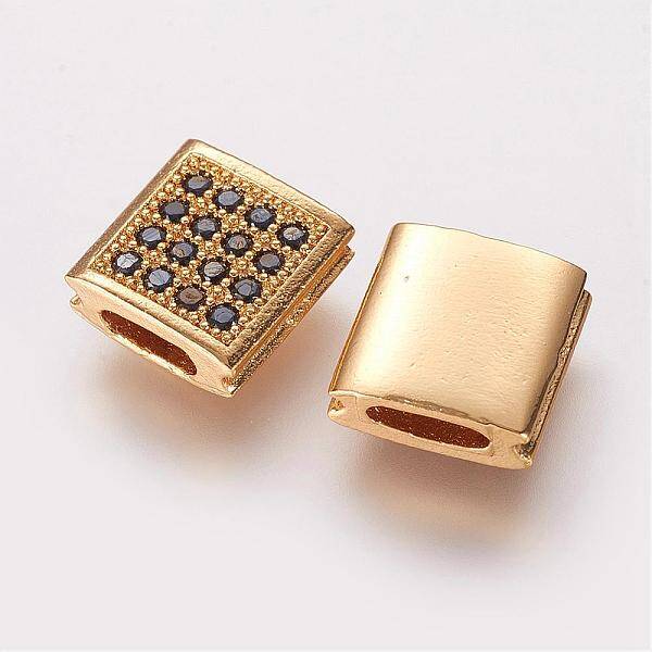 Brass Micro Pave Cubic Zirconia Beads