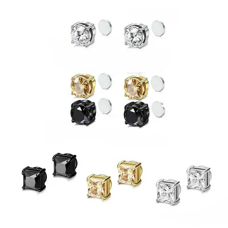 6 Pairs Magnetic Stud Earrings – Unisex Clip-On Set, No Piercing Needed