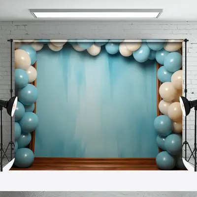 Abstract Blue Balloons Birthday Cake Smash Backdrop - Aperturee