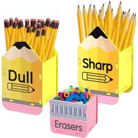 3 count Pencil Shaped Pencil Holder Eraser Storage  to School Wooden Pencil Dispenser  and Dull Pencil Holder for School Clas...