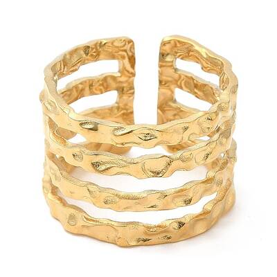 Ion Plating(IP) 304 Stainless Steel Multi Line Open Cuff Ring for Women