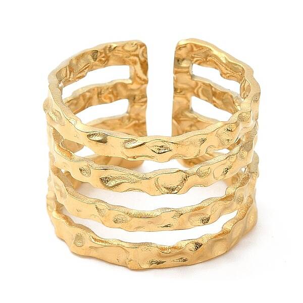 Ion Plating(IP) 304 Stainless Steel Multi Line Open Cuff Ring for Women