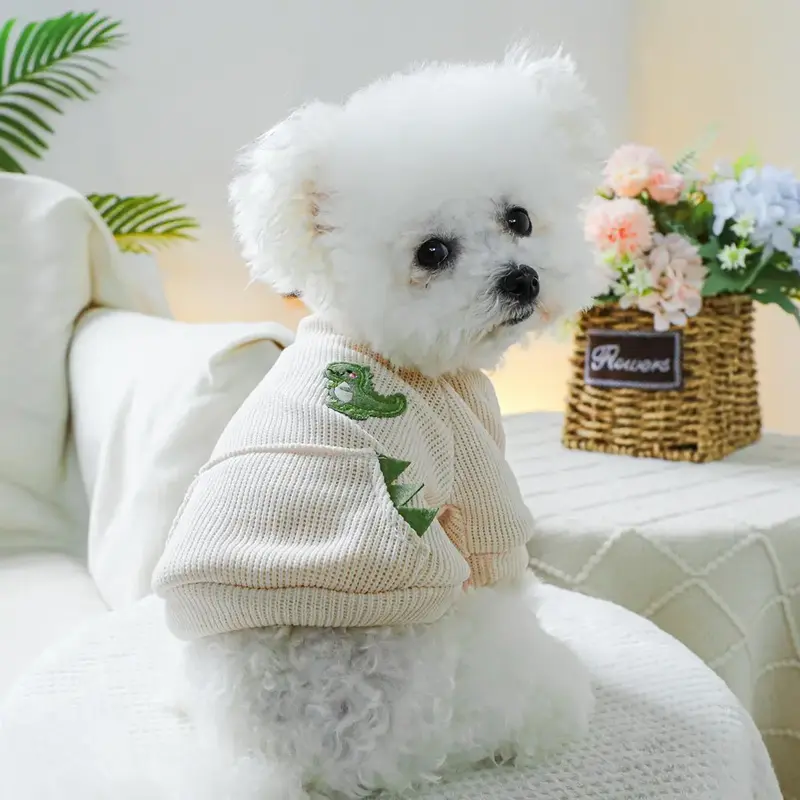 Cute Cartoon Dinosaur Pattern Pet Sweater, Breathable & Comfortable Pet Clothes for Winter, Warm Pet Clothing for Small Dogs ...