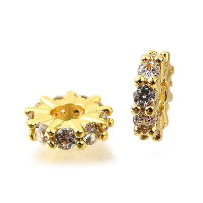 Flat Round Brass Micro Pave Cubic Zirconia Spacer Beads