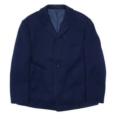Mens Overcoat Jacket Blue Wool XL