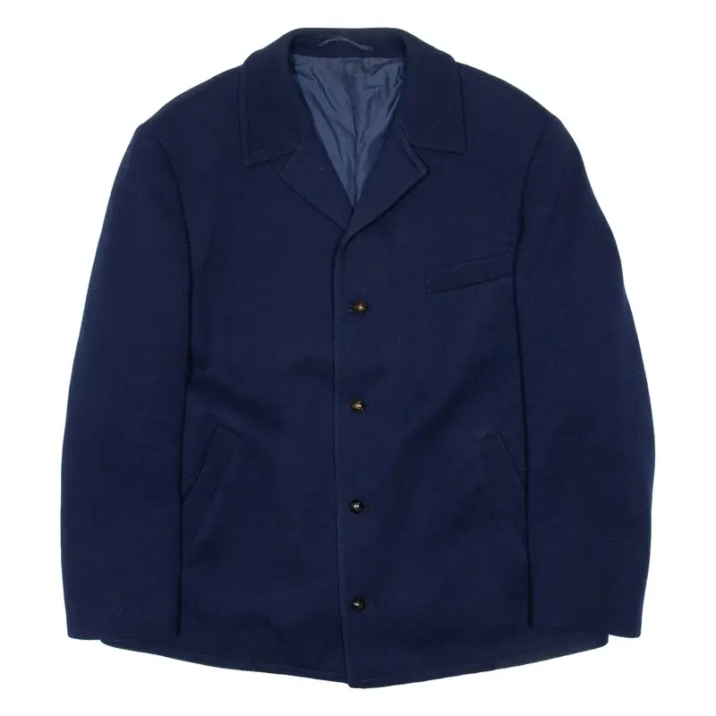 Mens Overcoat Jacket Blue Wool XL