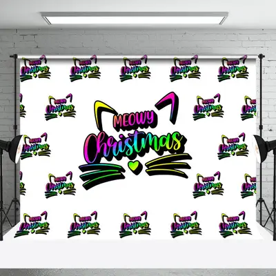 Neon Cat Step And Repeat Meowy Christmas Backdrop - Aperturee