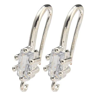 Brass Pave Clear Cubic Zirconia Earring Hooks