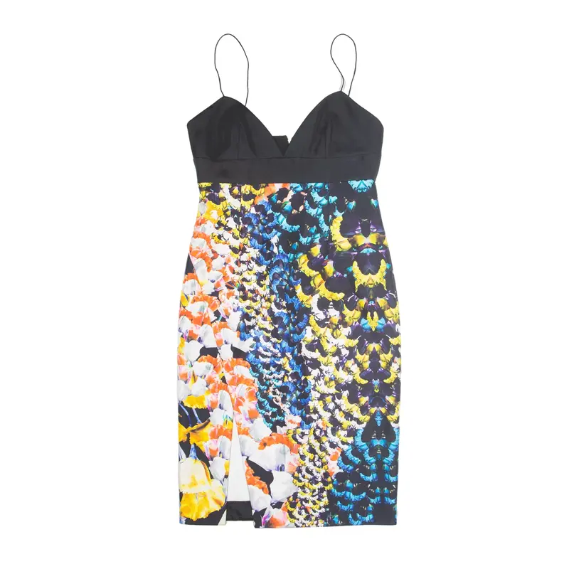 NICHOLAS Bodycon Dress Black Floral Sleeveless Knee Length Womens UK 8