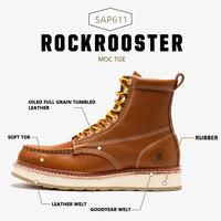 Men's 6-inch Soft Toe Wedge Work Boots for Men Closed Moc Toe Safety Water Resistant Leather Boots with PORON Materials & Rub...