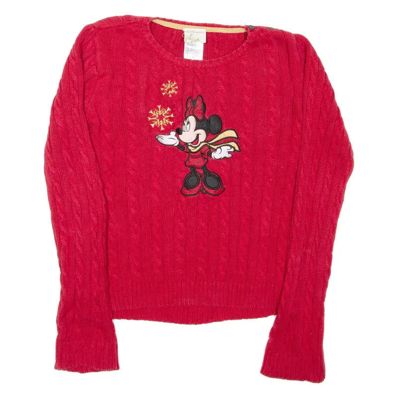 DISNEY Minnie Mouse Womens Jumper Red Crew Neck Cable Knit L