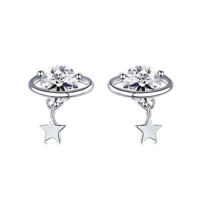 Rhodium Plated 925 Sterling Silver Micro Pave Cubic Zirconia Ear Studs for Women