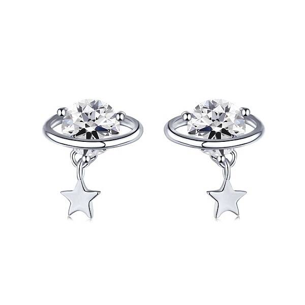 Rhodium Plated 925 Sterling Silver Micro Pave Cubic Zirconia Ear Studs for Women