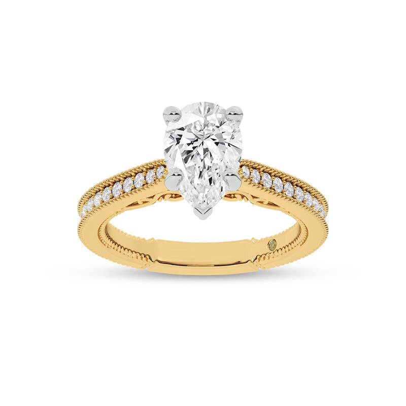 Oslo Vintage Inspired Hidden Accent Pear Shape Lab Grown Diamond Engagement Ring | 18K Yellow Gold 3 3/8 CT. TW.