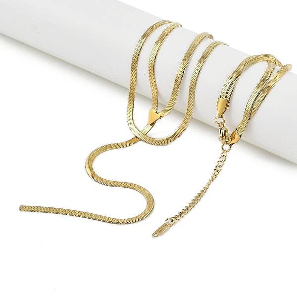 Stainless Steel Flat Snake Chain Double Layer Tassel Necklaces for Women