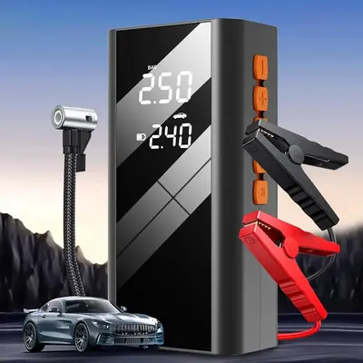 Wireless Air Pump with LED Lighting, 1 Set 12V 4-in-1 Portable Vehicle Battery Jump Starter, Emergency SOS Light, Digital Dis...