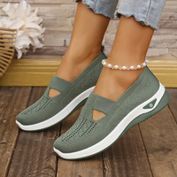 Women'S Cut-out Sneakers, Casual Breathable Slip On Walking Shoes, Lightweight Outdoor Flat Shoes Girl Runner
