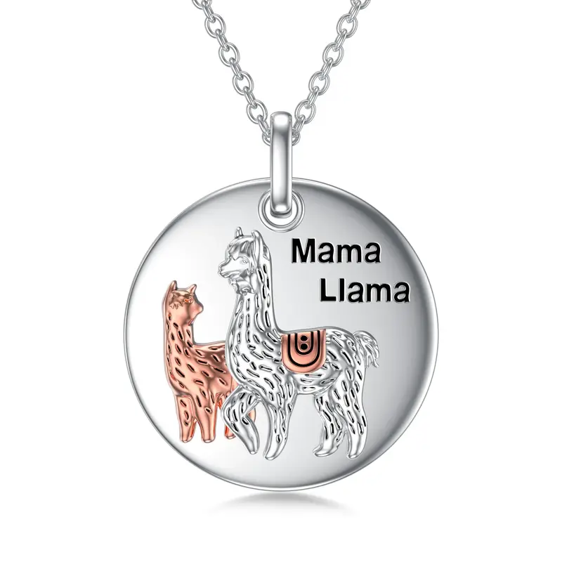 Sterling Silver Two-tone Alpaca Mama Llama Coin Pendant Necklace