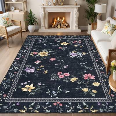 Garvee Floral 5x7 Washable Rugs for Living Room, Modern Bordered Non Slip Bedroom Rugs, Indoor Stain Resistant Large Low Pile...