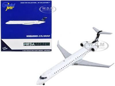 Bombardier CRJ900 Commercial Aircraft Mesa Airlines White with Black Tail 1/400 Diecast Model Airplane by GeminiJets
