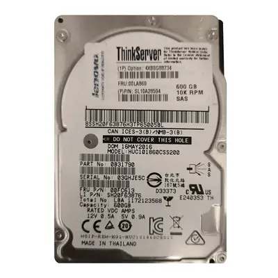 00LA869 Lenovo 600GB 12Gb/s SAS 10000 2.5-inch Hard Drive