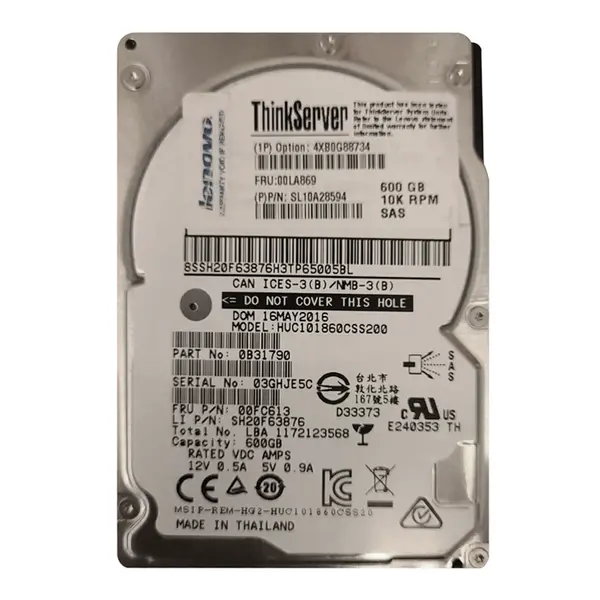 00LA869 Lenovo 600GB 12Gb/s SAS 10000 2.5-inch Hard Drive