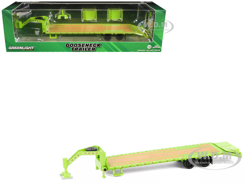 Gooseneck Trailer Lime Green with Red and White Conspicuity Stripes \
