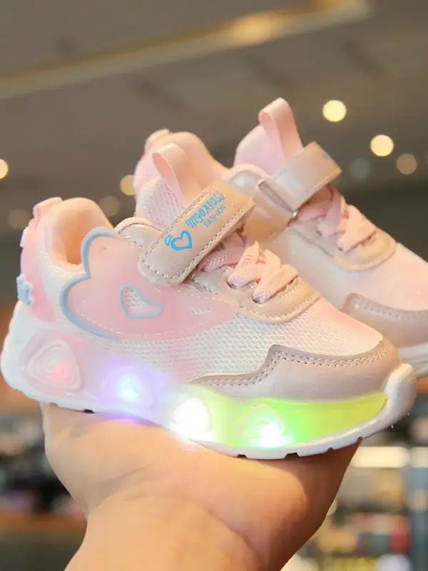 New Kids' Casual Sneakers with Heart Pattern, Glow-In-The-Dark Running Shoes for Boys & Girls, Spring & Fall Medium Size Foot...