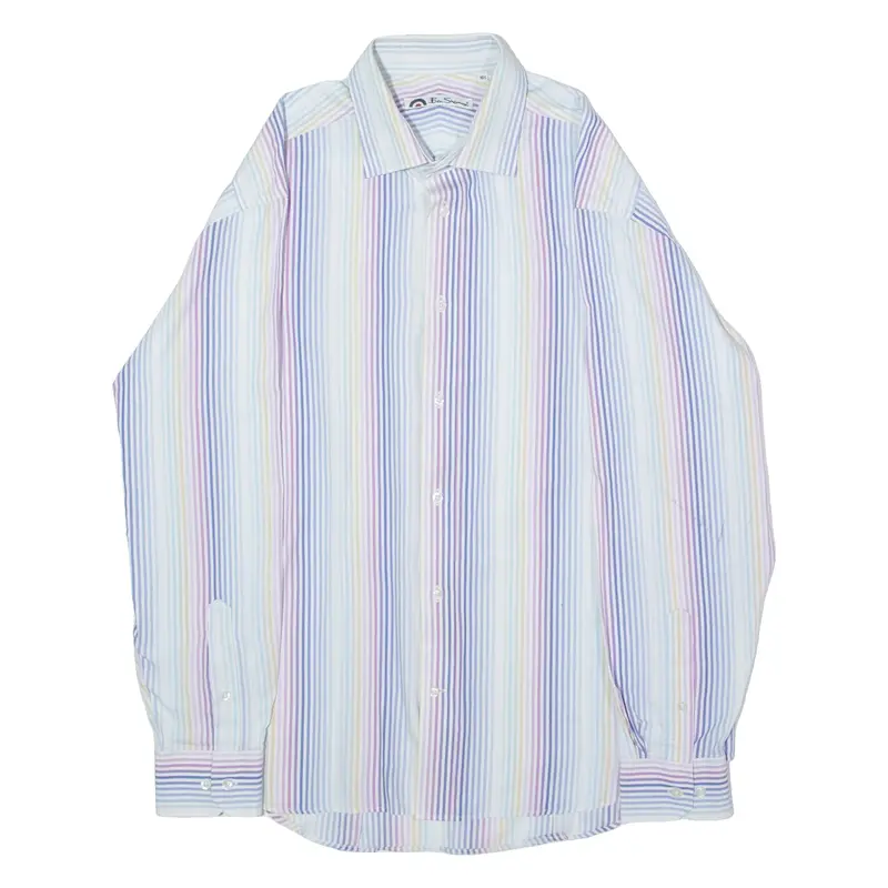 BEN SHERMAN Mens Shirt Blue Striped Long Sleeve L
