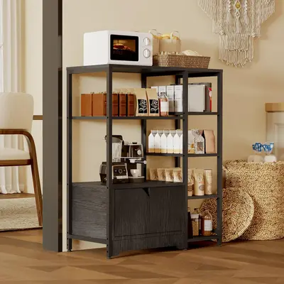 Garvee Bakers Rack with Storage Cabinets, Metal Frame & Solid Wood Shelves, Scratch-Resistant Countertop, Industrial 5-Tier F...