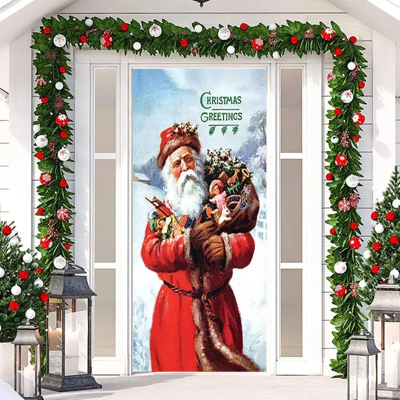 Greetings Santa Claus Snowy Christmas Door Cover - Aperturee