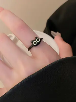 Cute Cat Design Cuff Ring For Women, Animal Theme Alloy Ring, Personalized Fashion Accessories