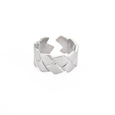 Non-Tarnish 304 Stainless Steel Grooved Open Cuff Ring for Women