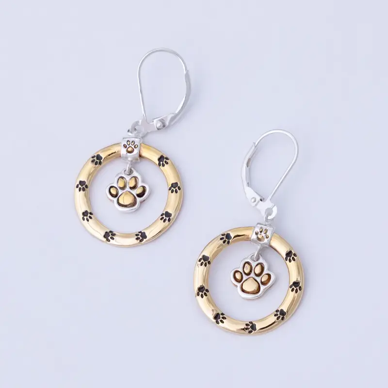 Circle of Paws Sterling & Brass Earrings