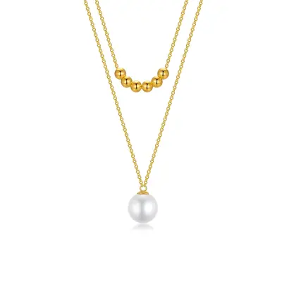 14K Gold Pearl Bead Pendant Necklace