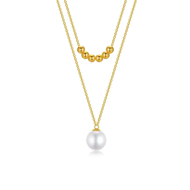 14K Gold Pearl Bead Pendant Necklace