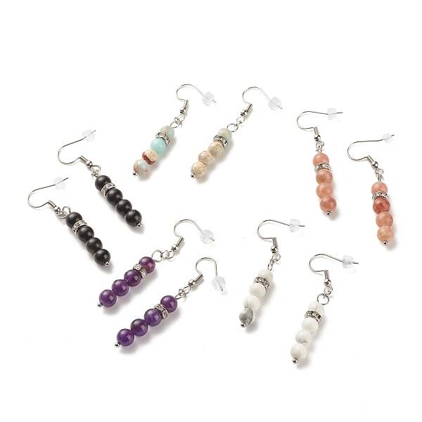Gemstone Round Beaded Dangle Earrings