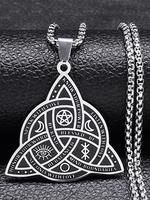 Witch Triquetra Trinity Celtic Knot Necklace, Stainless Steel Pentagram Triple Moon Goddess Necklaces for Party, Daily Clothi...
