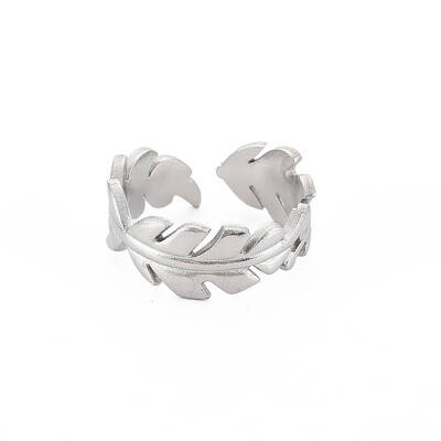 Non-Tarnish 304 Stainless Steel Leaf Wrap Open Cuff Ring for Women