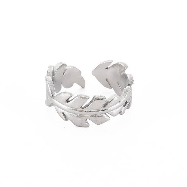 Non-Tarnish 304 Stainless Steel Leaf Wrap Open Cuff Ring for Women