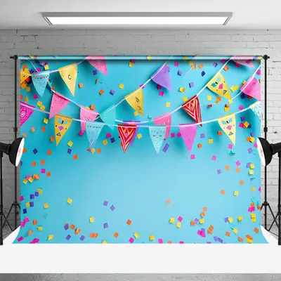 Aperturee Blue Wall Colorful Flag Confetti Cake Smash Backdrop, 3X2FT(1MX0.6M), 14 USD, birthday cake smash backdrops, NYHD1I...
