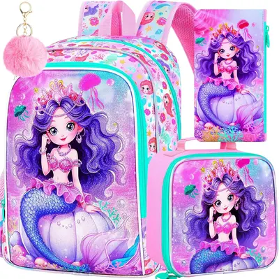 3Pcs Mermaid Backpack for Girls, 16\